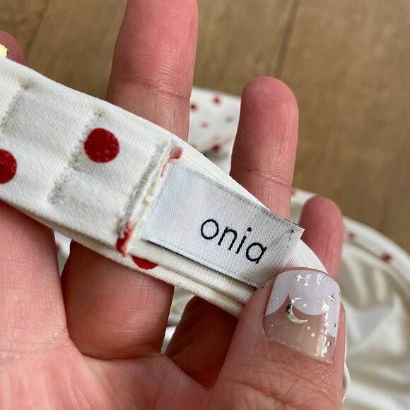 Onia x WeWoreWhat Polka Dot Underwire Bikini Top Cap Sleeve Red L Retro - Picture 7 of 8